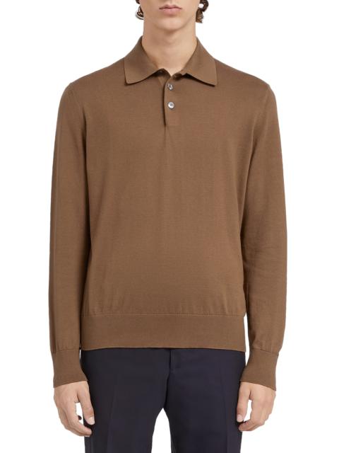 Long Sleeve Cotton & Cashmere Polo