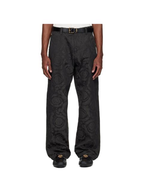 VERSACE Black Jacquard Cotton Carpenter Trousers