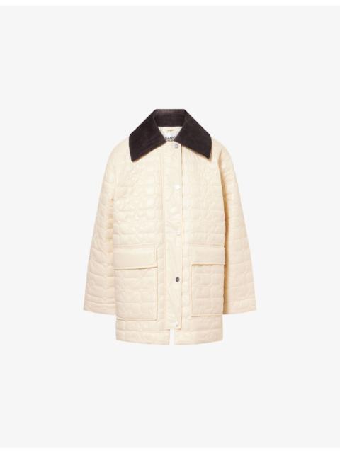 GANNI Relaxed-Fit Corduroy-Collar Quilted Jacket