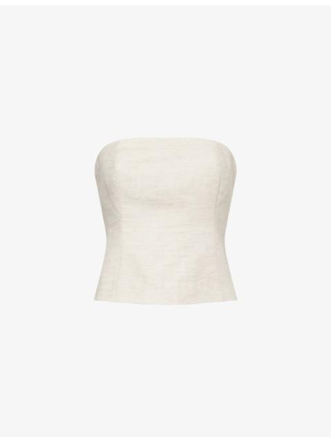 GOOD AMERICAN Strapless Cropped Linen-Blend Top