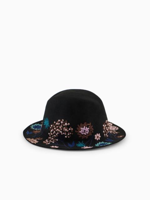 GIORGIO ARMANI Floral embroidered rabbit fur hat