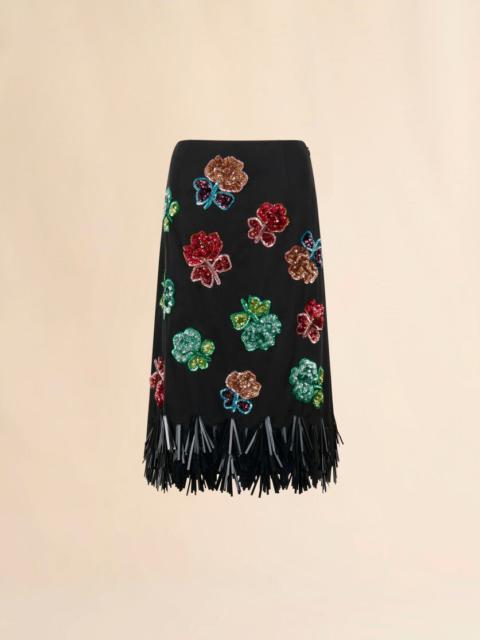 Marni BLACK SATIN SKIRT WITH SEQUIN FLOWERS