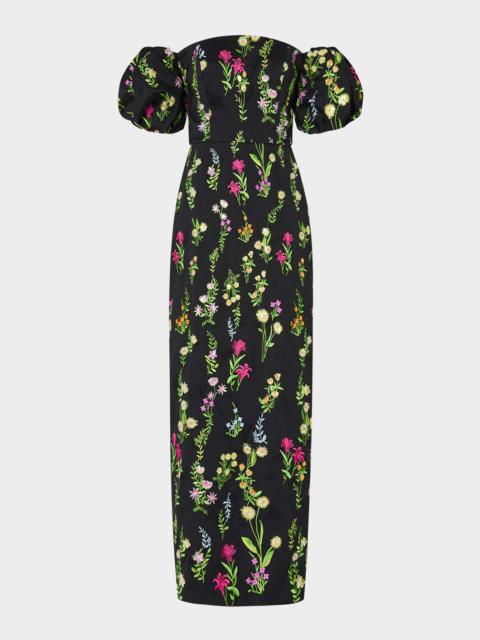 MILLY Nira Off-Shoulder Embroidered Midi Dress