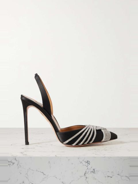 AQUAZZURA Gatsby 105 crystal-embellished satin slingback pumps