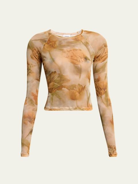 SAINT LAURENT Floral-Print Mesh Long-Sleeve Top