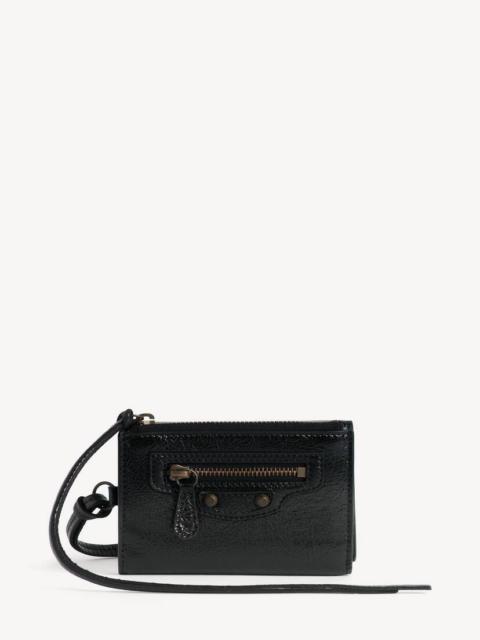 BALENCIAGA Men's Le City Trifold Wallet On Strap in Black
