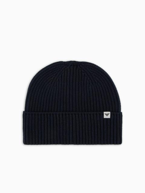 Rib-knit beanie with turn-up brim