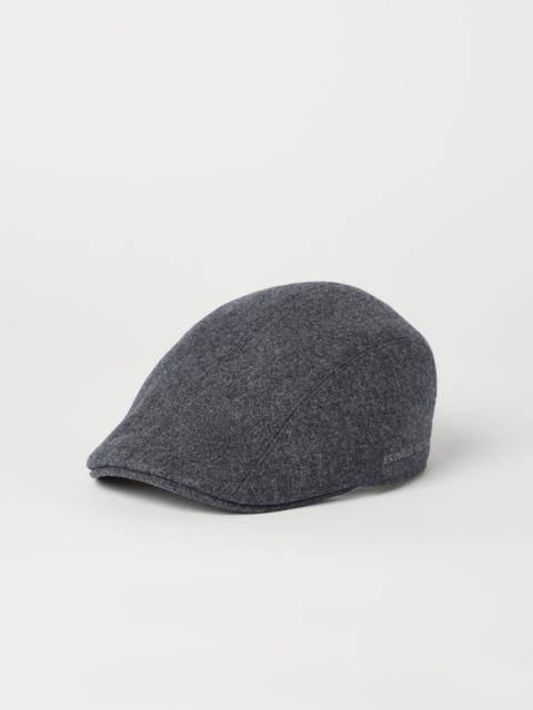 Virgin wool flannel flat cap with embroidered logo