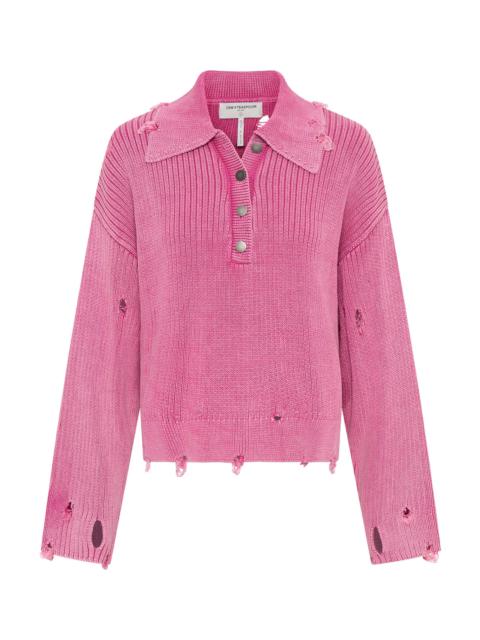 ONE TEASPOON Rib College Pullover Sweater - Pink