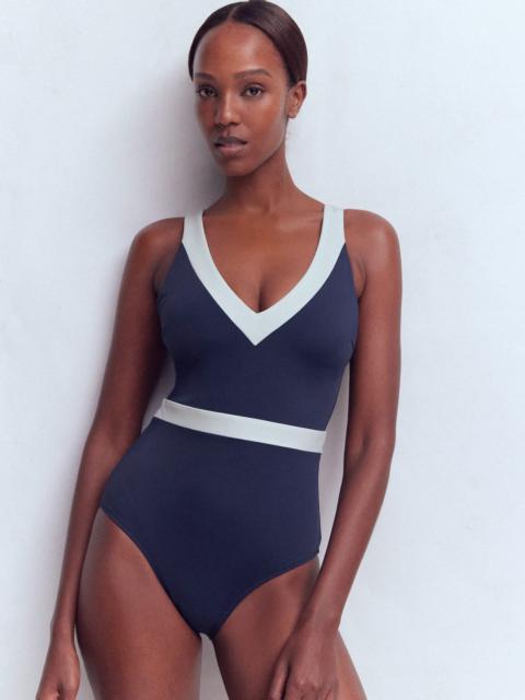 BODEN Campania Cross-back Swimsuit-Navy, Ivory Colourblock