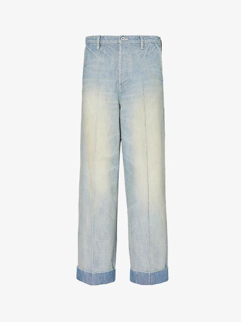 Brand-patch faded-wash straight-leg jeans