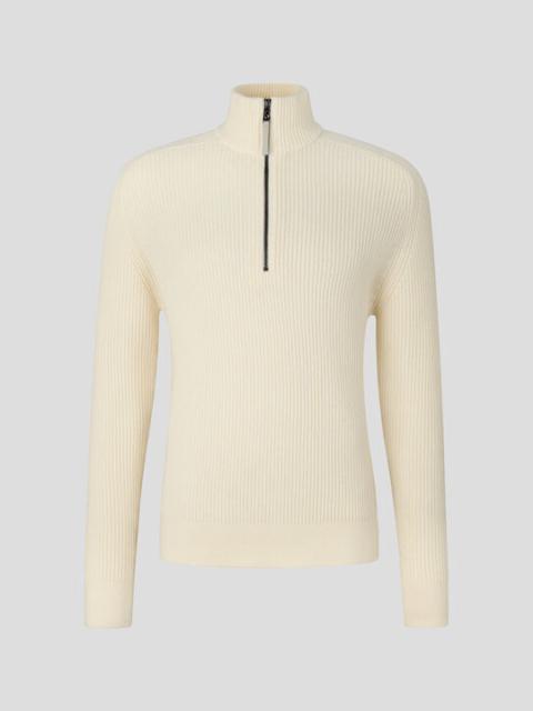 BOGNER Darvin Half-zip knitted pullover in Off-white