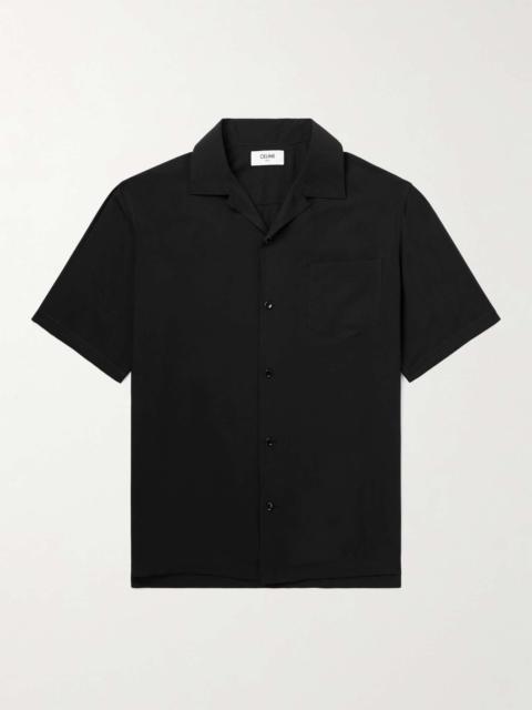 CELINE Convertible-Collar Logo-Appliquéd Matte-Satin Shirt