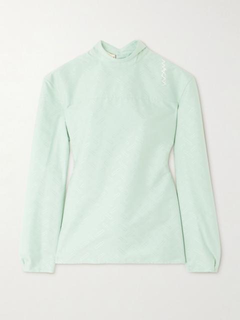 Marni Embroidered cotton-blend jacquard blouse Mint