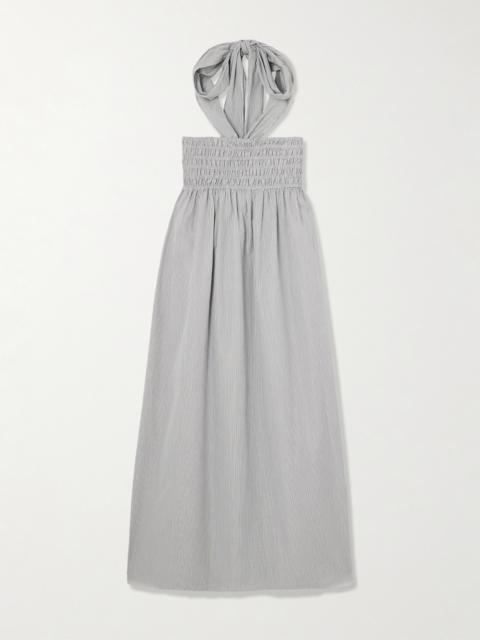MARIA McMANUS Smocked Pinstriped Poplin Halterneck Midi Dress