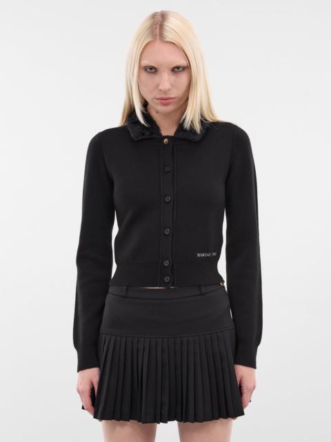 Marine Serre Black Merino Wool Knit Cardigan