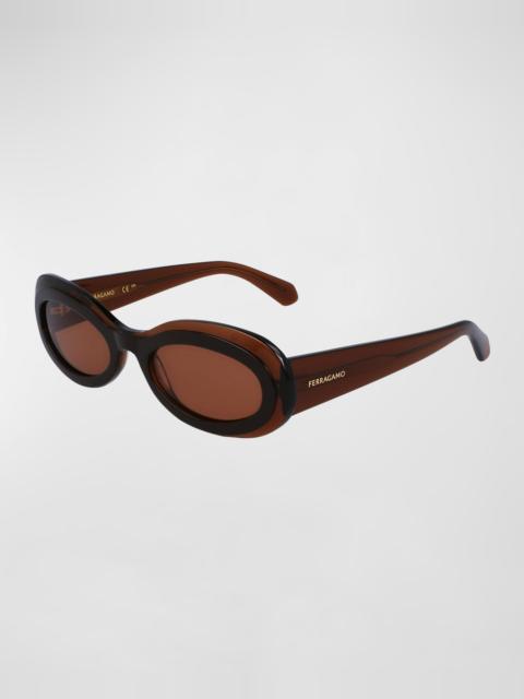 FERRAGAMO Classic Logo Acetate Oval Sunglasses