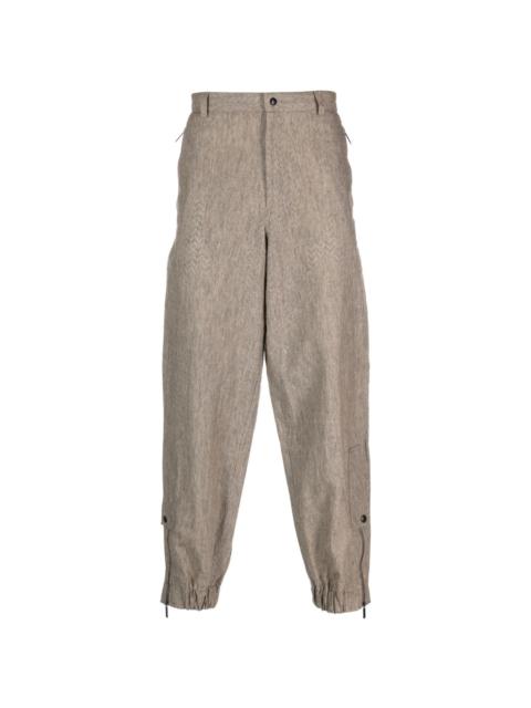 perforated-embellished linen tapered trousers