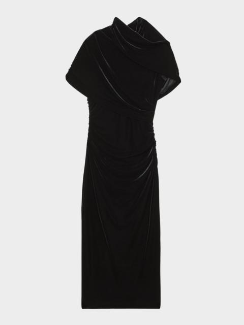 REISS Asymmetric Draped-Neck Ruched Midi Dress