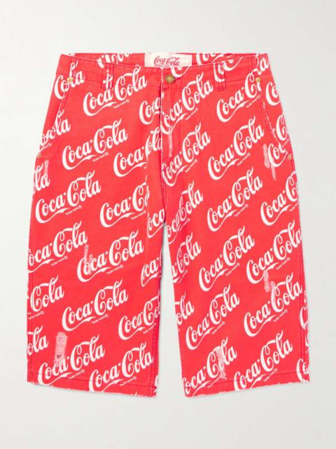 ERL + Coca-Cola Straight-Leg Distressed Printed Cotton-Canvas Shorts