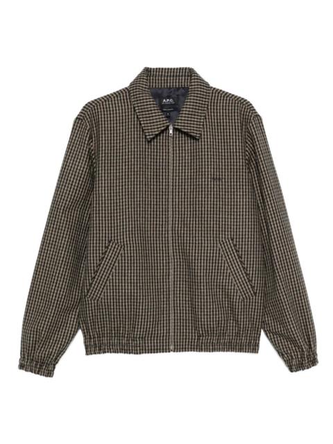 gingham-check zip-up jacket