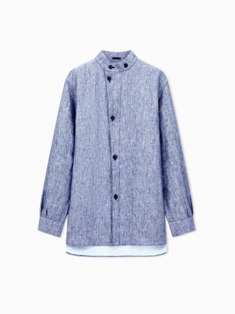 GIORGIO ARMANI BLOUSON SHIRT IN MÉLANGE LINEN DOUBLE CANVAS