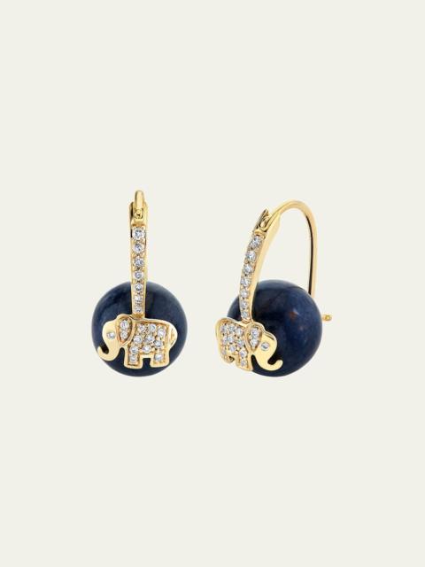 14K Yellow Gold Diamond and Elephant Bead Earrings
