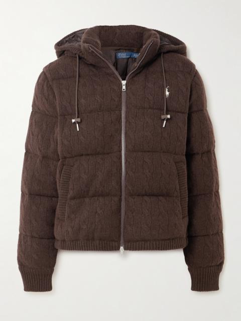 Polo Ralph Lauren Hooded Padded Quilted Cable-knit Wool And Cashmere-blend Coat