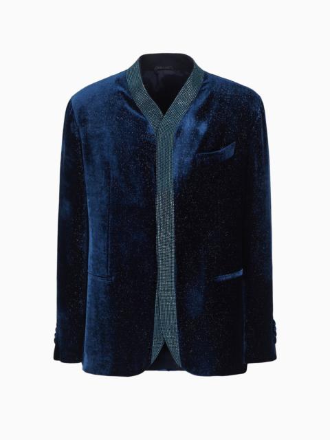 Upton line single-breasted jacket in rhinestoned velvet