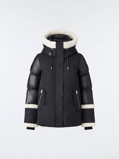 MACKAGE CYRAH Arctic Twill down jacket with shearling trim