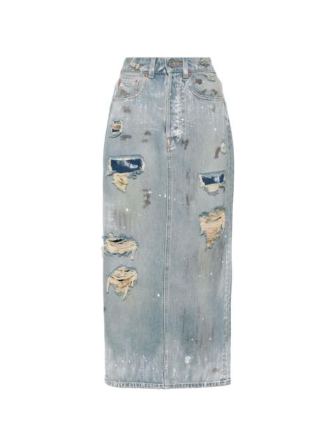 VETEMENTS distressed-effect denim midi skirt