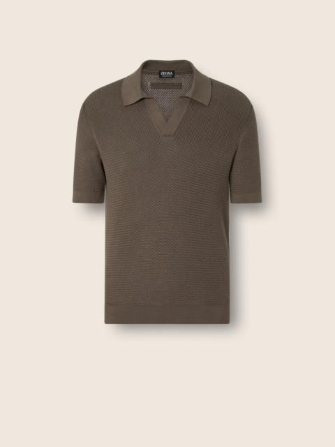 ZEGNA DARK TAUPE PREMIUM COTTON POLO SHIRT