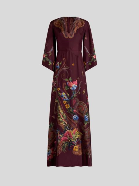 Etro LONG SILK DRESS WITH PLACED FLORAL PAISLEY PRINT