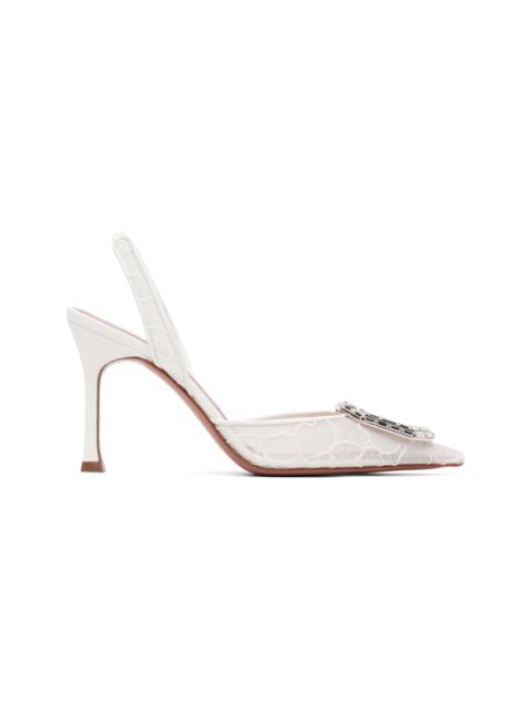 Amina Muaddi White Camelia Lace Sling 90 Heels