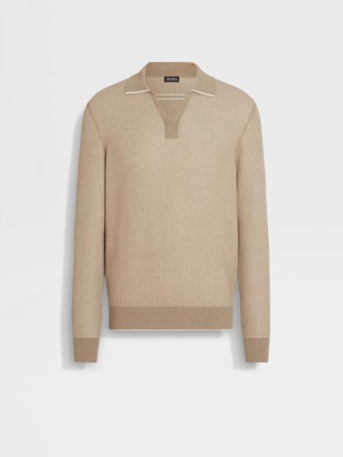 ZEGNA LIGHT TAUPE SILK AND CASHMERE POLO SHIRT