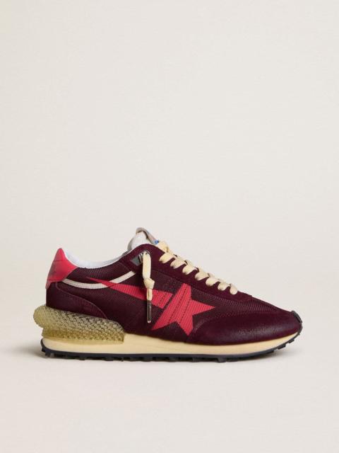 Golden Goose Men's Marathon in burgundy mesh and suede with printed pink star