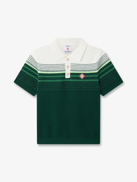CASABLANCA White & Green Boucle Stripe Short Sleeve Polo Shirt