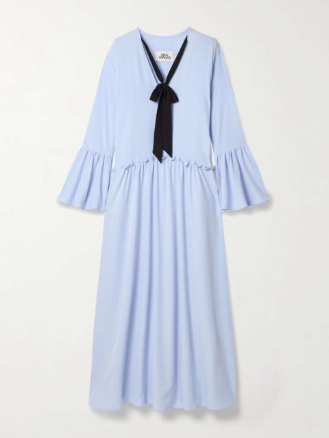 KIKA VARGAS Geral tie-detailed gathered satin maxi dress Blue