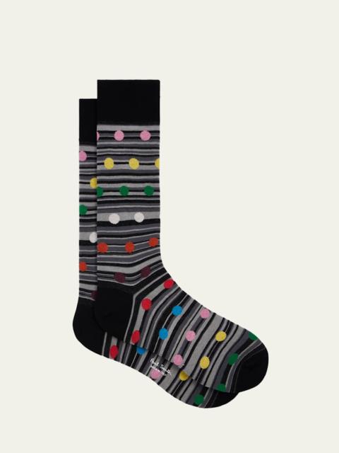 Paul Smith Men's Kinsley Polka Dot Overlay Signature Stripe Crew Socks