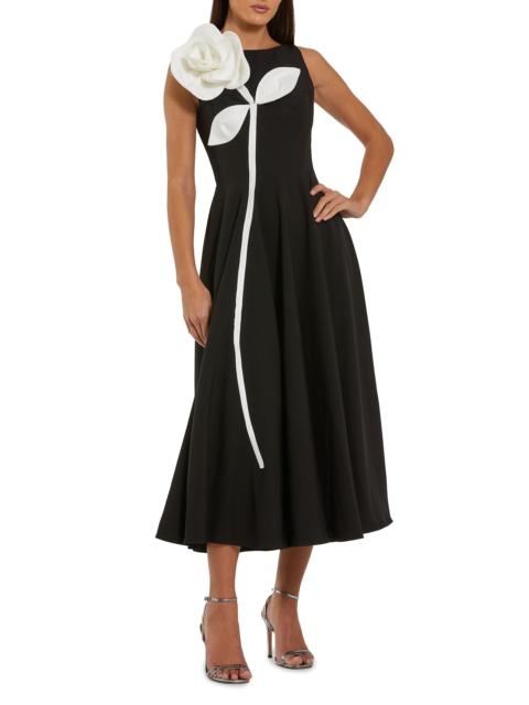 MAC DUGGAL Women's Floral Appliqué Crepe A-Line Midi-Dress - Black Ivory