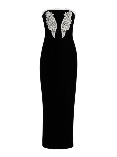 RODARTE Exclusive Floral-Appliquéd Velvet Maxi Dress black