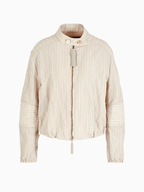 GIORGIO ARMANI Lurex pinstriped, cotton and linen blouson