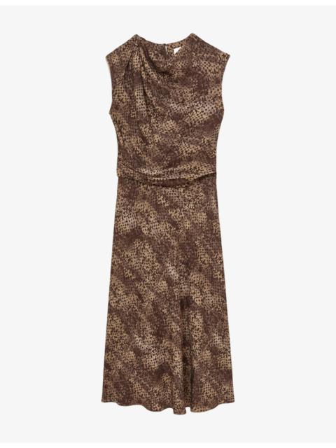 REISS Camie Draped-Detail Printed Woven Midi Dress