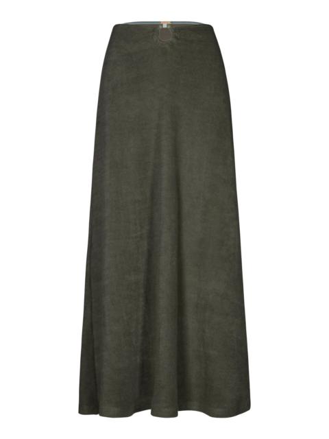 Johanna Ortiz Keel Gathered Ring-Detailed Cotton Terry Midi Skirt green