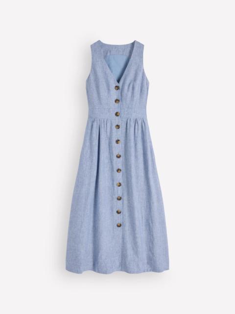 BODEN Catherine Button Linen Dress-Chambray