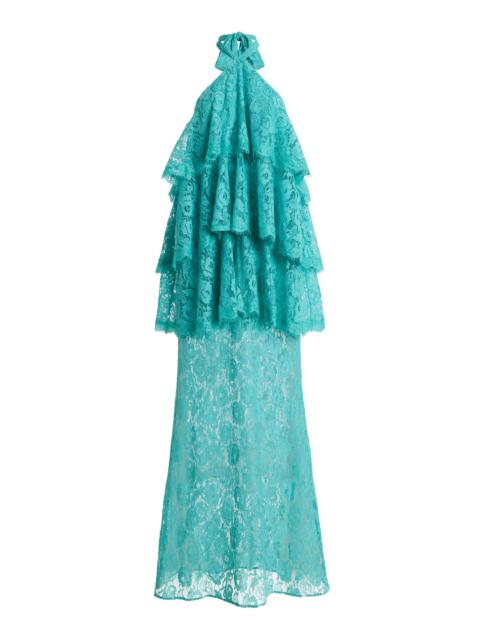 THIRD FORM Exclusive Gaia Tiered Lace Maxi Halter Dress blue