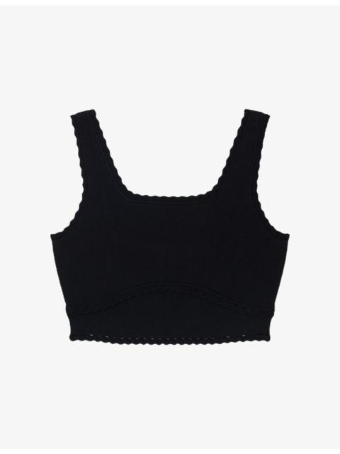 Sandro Cropped Scalloped-Trim Stretch-Knit Jumper