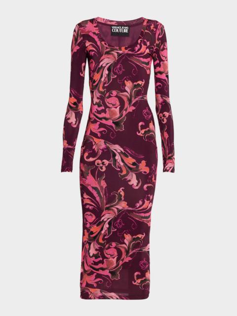VERSACE JEANS COUTURE Porcelain Barocco Bodycon Midi Dress