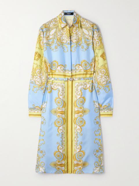 VERSACE Belted Printed Silk-twill Dress