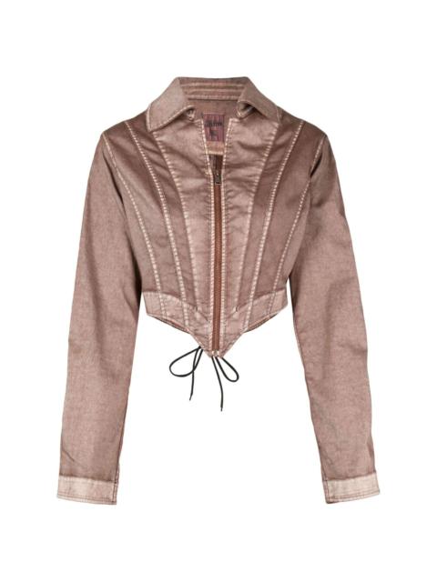 cropped corset-style denim jacket